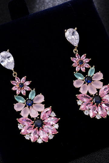 Pink Rhinestone Teardrop Dangle øreringe